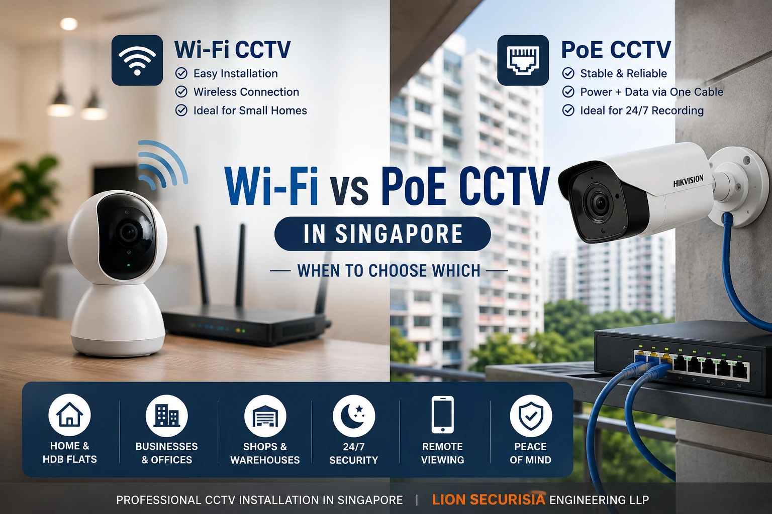 Wi-Fi CCTV camera and PoE CCTV installation cables comparison